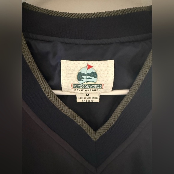 Outdoor World Jacket Mens SZ M Black Windbreaker Golf Lightweight V Neck Casual - Picture 2 of 9